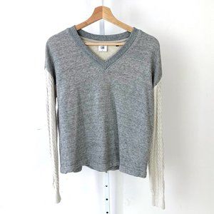 COPY - CAbi Fusion Cable Knit Sweater 3710 V-Neck Pullover Cotton Terry Gray Cr…